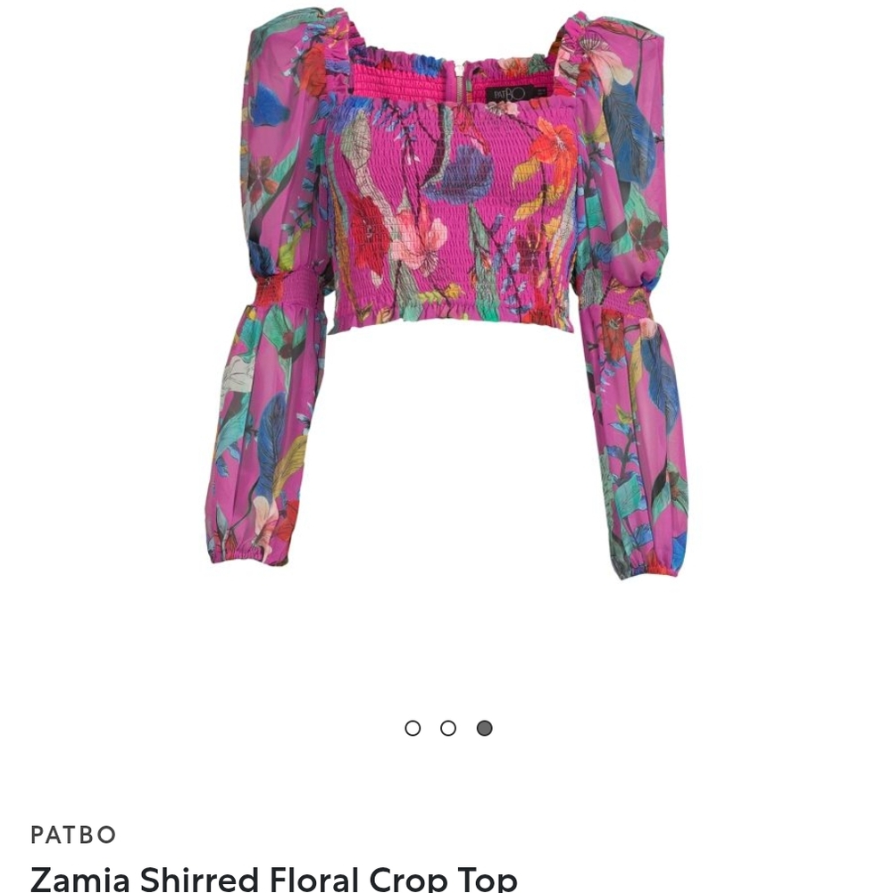 PatBO Pink Smocked Crop Blouse with Puff Sleeves